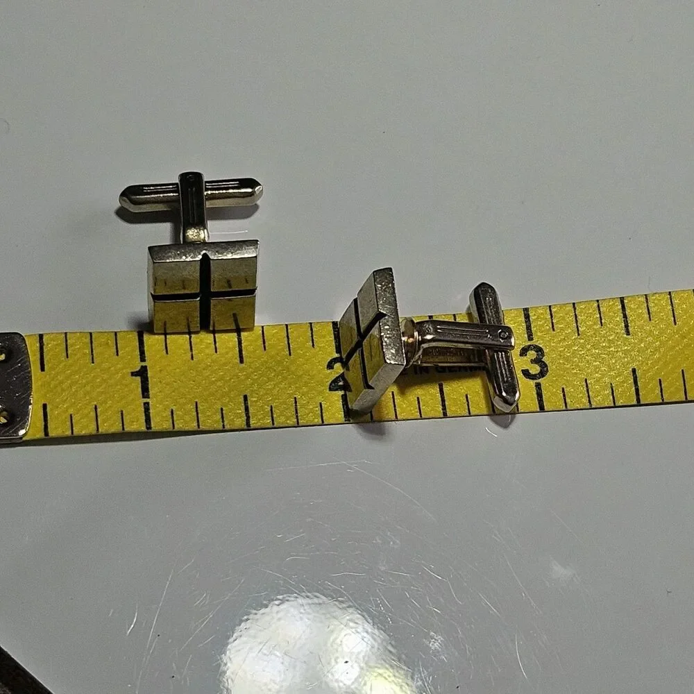 Vintage Hickok Cuff Links Set Silver Tone With Black Square